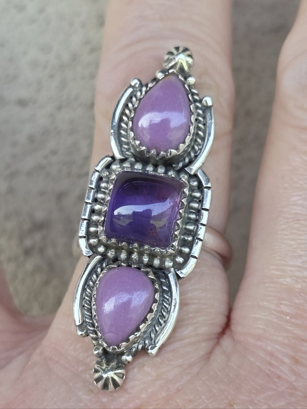 Amethyst & Purple Cinnabar Gemstone Ring In 925 Sterling Silver (Adjustable)